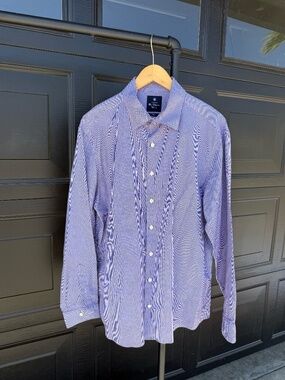 Used! Men's Ben Sherman Stretch Blue White Houndstooth Size XL Long Sleeve Shirt
